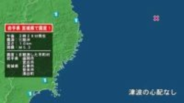 岩手県で最大震度1の地震　岩手県・宮古市、盛岡市、宮城県・登米市、涌谷町、石巻市