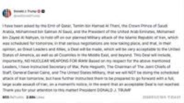 トランプ大統領　イラン再攻撃を延期　湾岸首脳が要請　一方で「合意なければ全面攻撃準備」