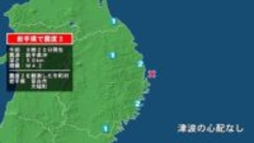 岩手県で最大震度2の地震　岩手県・宮古市、大槌町