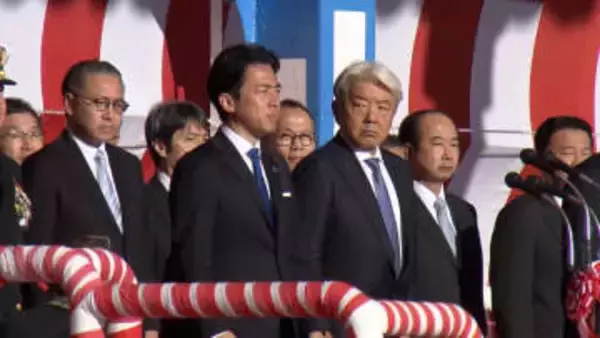 海自護衛艦「よしい」命名・進水式に小泉防衛相が出席　高いステルス性能とコンパクトな船体の最新鋭「もがみ型」　長崎市