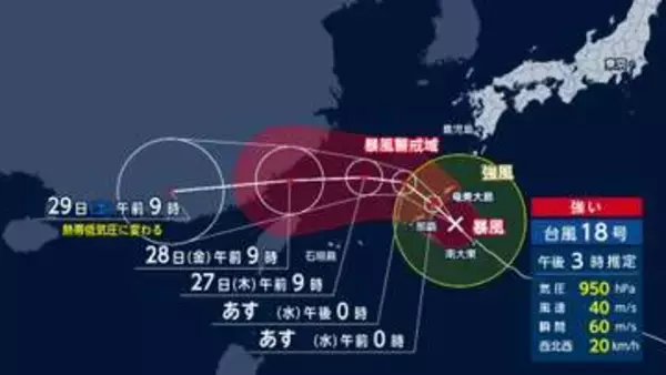 【台風情報】台風18号が沖縄・大東島地方を直撃　強い勢力でまもなく本島暴風域