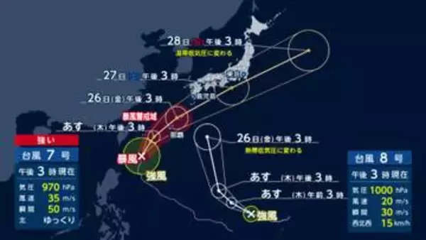 ダブル台風、7号は土曜日にも関東直撃か　放置船による洪水懸念も　千葉県「台風の特別対応しない」　九州では警報級の大雨で冠水被害
