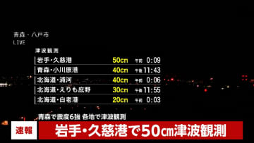 【速報】岩手県で50センチの津波を観測　安全で温かい避難所への避難検討を