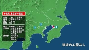 千葉県で最大震度1の地震　千葉県・千葉中央区、千葉花見川区、千葉稲毛区、市川市、東京都・東京千代田区