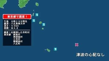 東京都で最大震度1の地震　東京都・神津島村、新島村、三宅村、御蔵島村、八丈町