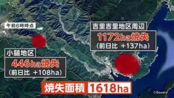 鎮圧見えぬ岩手・大槌町山林火災　焼失面積1618ヘクタール、平成以降国内2番目　緊急消防援助隊約1400人が昼夜総力消火