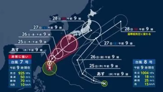 台風8号発生　“ダブル台風”が梅雨前線を刺激し、各地で大雨のおそれ
