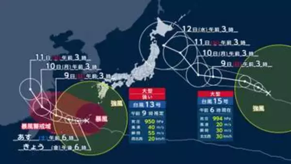 【台風情報】ダブル台風の週末の進路予想は　本州は土曜晴れも日曜は雲が　九州・四国では土砂災害に警戒