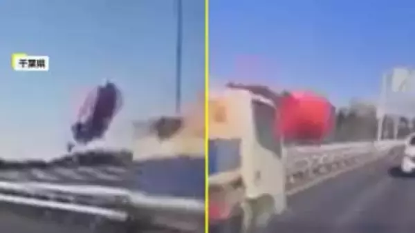 「悪い予感」思わぬ落下物！対向車から灯油缶が直撃…灯油まみれに　回避不能…路上に落ちていた脚立乗り上げ