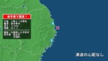 岩手県で最大震度1の地震　岩手県・宮古市、大槌町