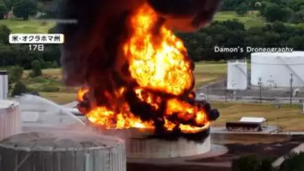 「信じられない光景」巨大な火柱と黒煙…アメリカでガスタンク爆発　原因は“落雷”　炎は3つのタンクに延焼もけが人なし