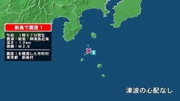 東京都で最大震度1の地震　東京都・新島村