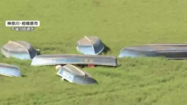 草の上にボートが点々　雨不足で湖カラカラ　ダム貯水率「非常に厳しい状況」　黄砂は22日にかけて広範囲で飛来予想