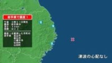 岩手県で最大震度1の地震　岩手県・宮古市、山田町、釜石市、住田町、八幡平市
