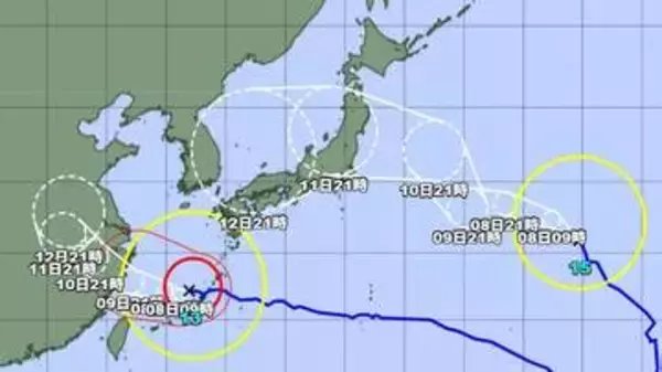 【台風情報】ダブル台風の今後の進路予想は　来週、台風15号が北日本を直撃する可能性　関東などにも影響が出る見込み　東北では警報級の大雨のおそれ　お盆休み中は関東から東海でも雨の降る日が多くなる見込み