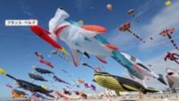 サメや人気アニメのキャラクターも大空へ…絶景の国際たこあげ祭り　世界各国から集結　フランス