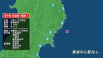 岩手県で最大震度2の地震　岩手県・大船渡市、陸前高田市、住田町、遠野市、一関市、宮城県・気仙沼市、登米市