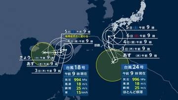 【台風情報】24号発生・18号復活で“ダブル台風”　今後の影響　ノロノロ台風の前線刺激“梅雨”のように　3日ごろから北陸に加え東北・関東で大雨の恐れ