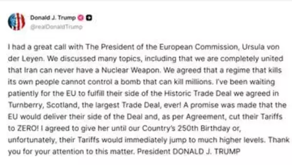 トランプ大統領　EUに7月4日までの関税撤廃要求　履行なければ追加関税警告