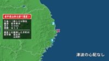 岩手県で最大震度2の地震　岩手県・宮古市、山田町