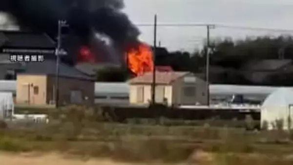 火事で農機具収納している倉庫ほぼ全焼…1時間後に鎮火けが人なし　千葉・旭市