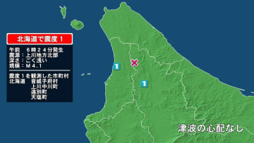 北海道で最大震度1の地震　北海道・音威子府村、上川中川町、遠別町、天塩町