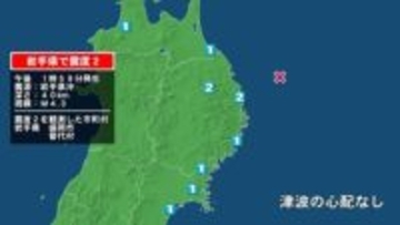 岩手県で最大震度2の地震　岩手県・普代村、盛岡市