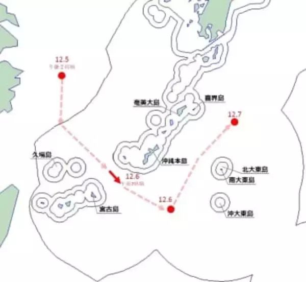 艦載機がレーダー照射の中国空母「遼寧」は南西諸島周辺を北上　沖縄本島・大東諸島間を通過　発着艦1日で50回