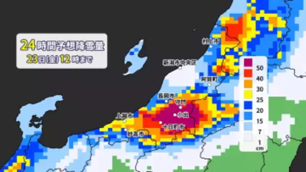 【大雪情報】新潟・十日町市は24時間に59cmの降雪　23日にかけて中越の山沿いは最大80cmの降雪予想　最新の交通情報に留意を