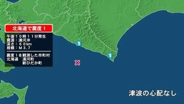 北海道で最大震度1の地震　北海道・新ひだか町、浦河町