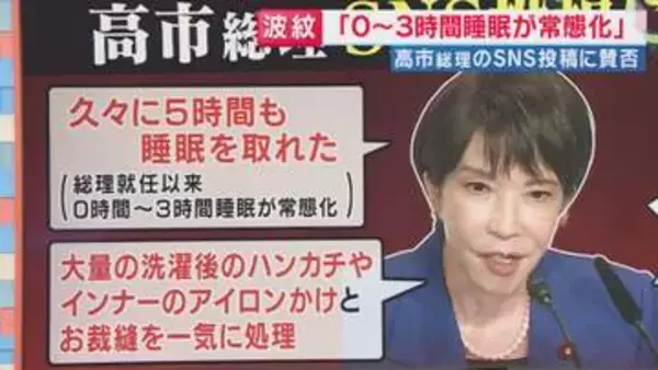 高市総理「0〜3時間睡眠が常態化」SNS投稿が波紋　「“無邪気”な頑張ってるアピール」と政治ジャーナリスト青山氏　「自民内に『支持率低下の焦りか』と見方」と解説　「誰か止められないのか」“側近の声”も