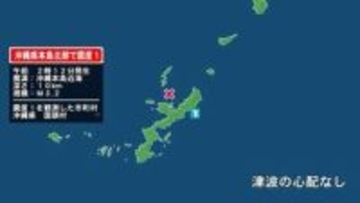 沖縄県で最大震度1の地震　沖縄県・国頭村