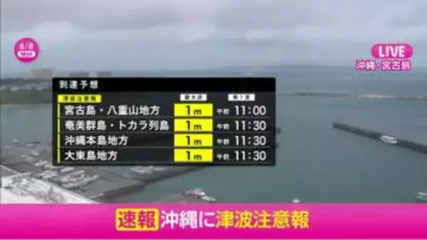 関東地方などに津波注意報　最大高さ1メートル　伊豆・小笠原諸島、東海地方、和歌山県、高知県、宮崎県、鹿児島県東部　フィリピン付近のM8.2地震受け
