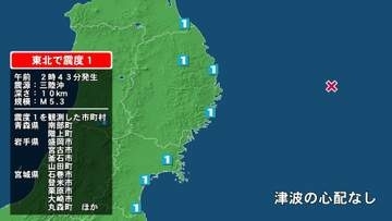 青森県で最大震度1の地震　青森県・青森南部町、階上町、岩手県・宮古市、山田町、釜石市、盛岡市、宮城県・登米市