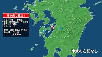 熊本県で最大震度1の地震　熊本県・八代市、上天草市