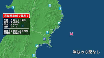 宮城県で最大震度3の地震　宮城県・気仙沼市
