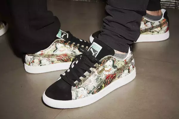 「MADE IN JAPANのプーマ スウェードをベースにしたatmosとスリー タイズ タトゥーによるコラボモデルが登場」の画像