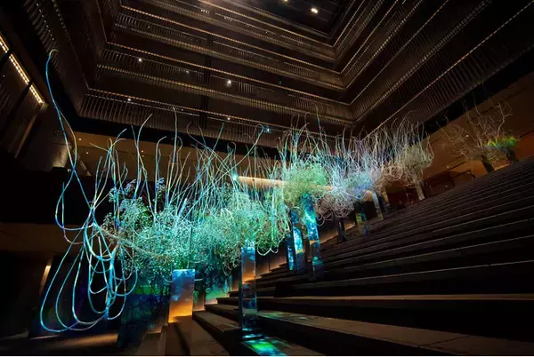 京都駅の新スポット「ザ・サウザンド・キョウト」大階段に、いけばなと雪舞う現代アートが出現