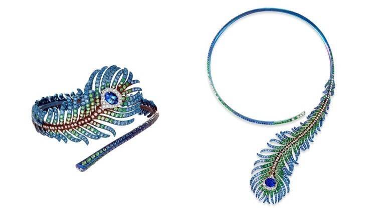 クジャクの羽根をモチーフにしたブシュロン「プリュム ドゥ パオン」コレクションにブルーを基調とした新作が登場