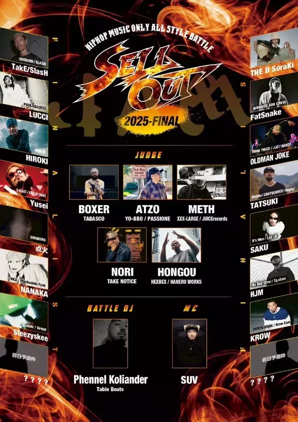 「国内屈指のバトラーが渋谷に集結！HIPHOPの真髄を体感する「SELLOUT JAM」が1月25日に開催！」の画像