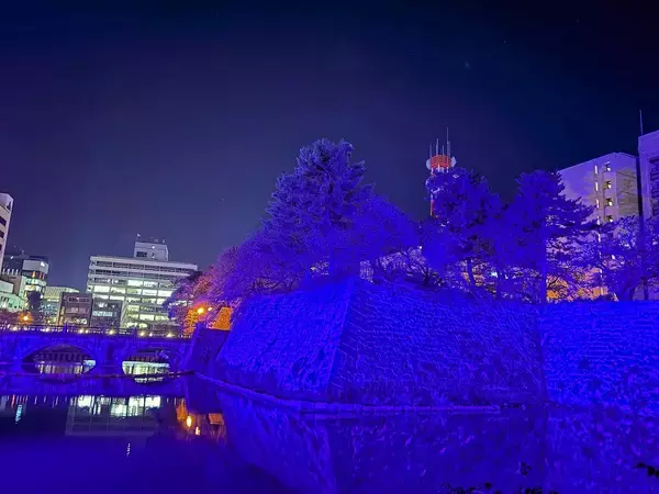 世界糖尿病デー、福井城址が青色に　11月16日までライトアップ　福井駅の恐竜モニュメントや丸岡城も