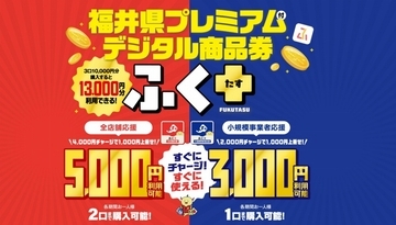 最大3000円分お得…福井県の商品券「ふく+」最終販売スタート　先着順・県外の人も購入OK