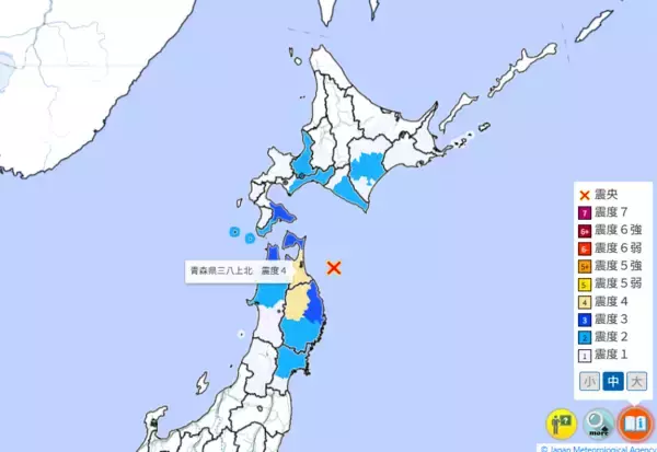 青森、岩手で震度4の地震…北海道や宮城でも揺れ観測　各地の震度一覧　12月21日10時29分発生