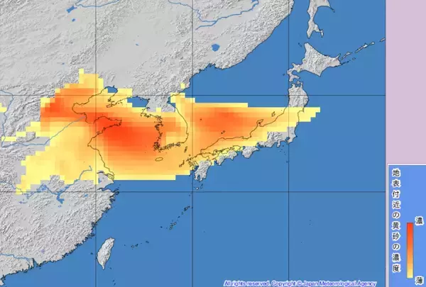 1月16日から広い範囲で黄砂飛来予想　影響する期間、対象地域は