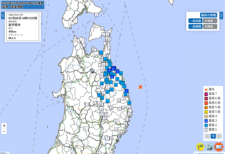 青森、岩手県で震度3の地震、各市町村の震度一覧、7月8日午後4時35分ごろ発生