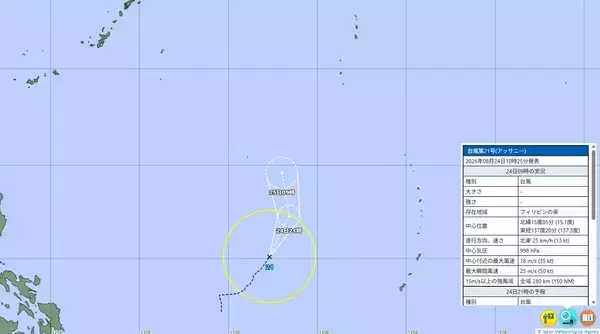 台風21号（アッサニー）発生…気象庁の予想進路、米軍・ヨーロッパの見方　日本への影響は