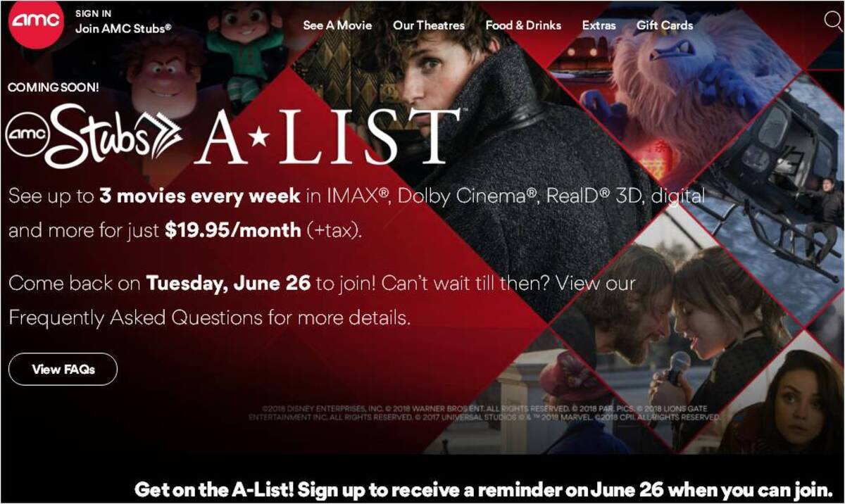 アメリカの大手映画館チェーン Amcシアターズ が月額制サービスを発表 先行する Moviepass の批判はやぶ蛇に 18年6月22日 エキサイトニュース