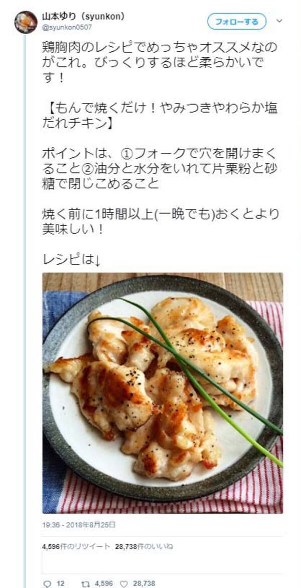 もんで焼くだけ やみつきやわらか塩だれチキン 山本ゆりさんのtwitterレシピが秀逸 2018年8月28日 エキサイトニュース