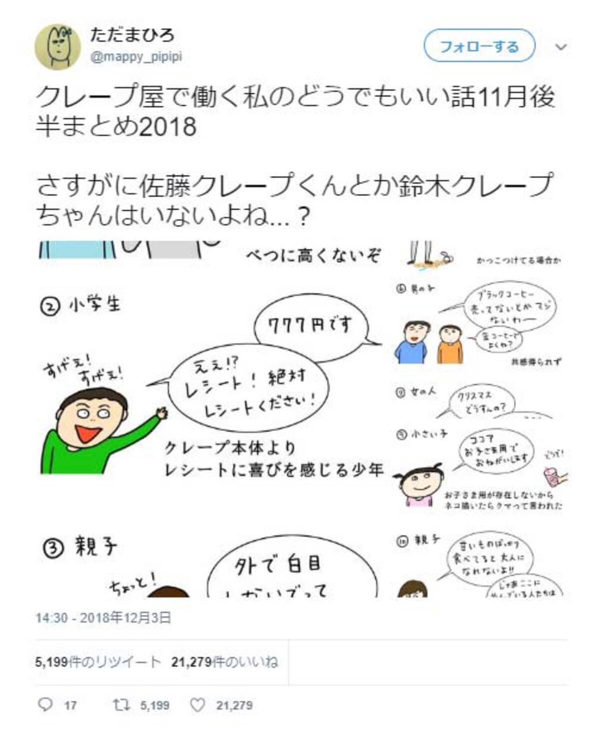 Twitter漫画 クレープ屋で働く私のどうでもいい話 ツッコミが秀逸 名前クレープは笑いました 18年12月5日 エキサイトニュース