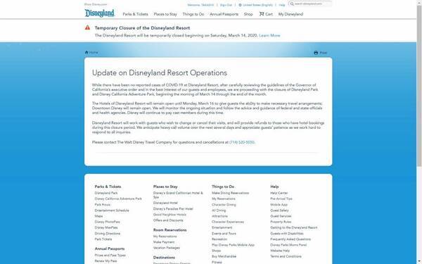 カリフォルニアのディズニーランドも臨時休園へ Covid 19対策 海外ディズニー通信 年3月13日 エキサイトニュース